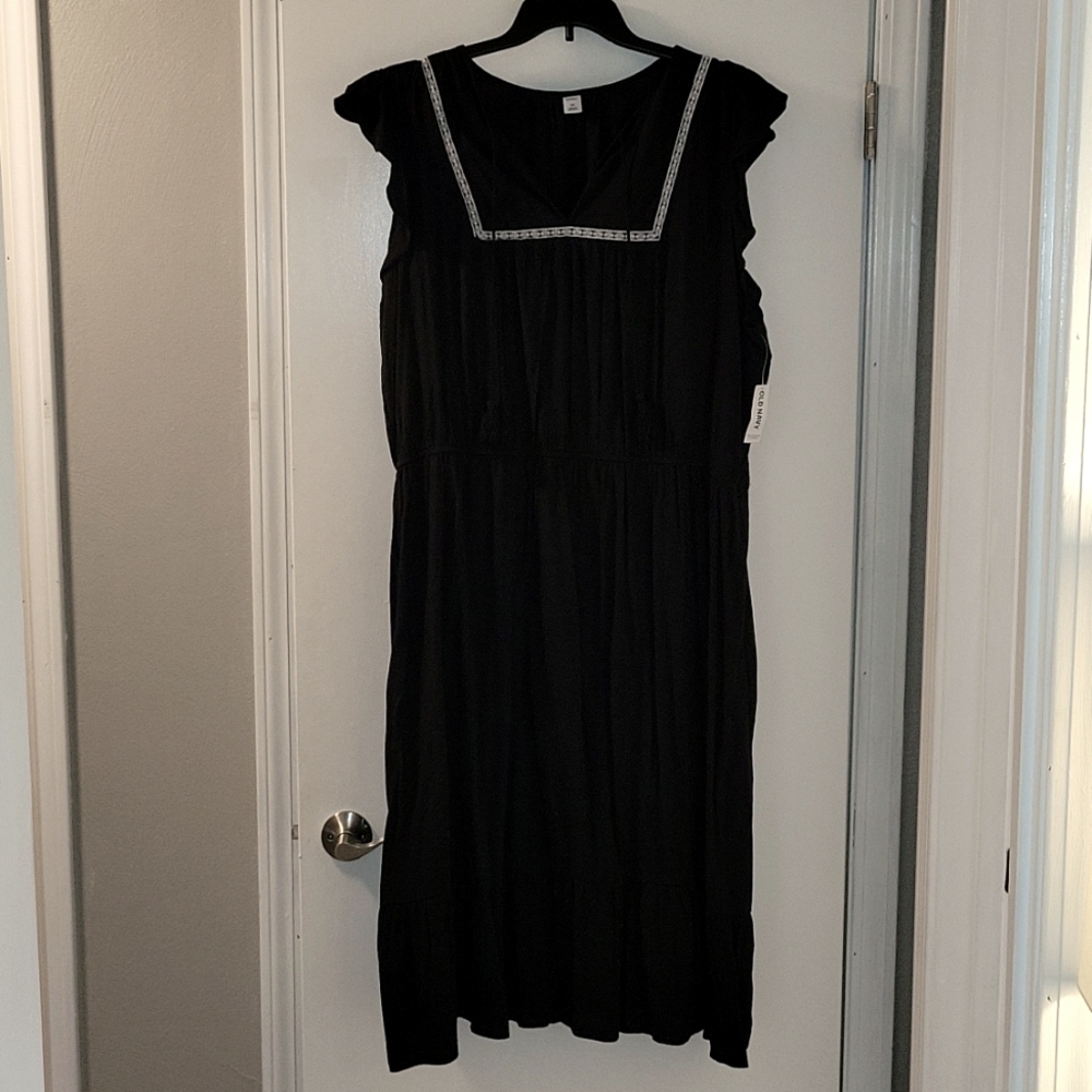 Old Navy Waist Defined Ruffle Cap Sleeve Maxi Dress, XXL, Black